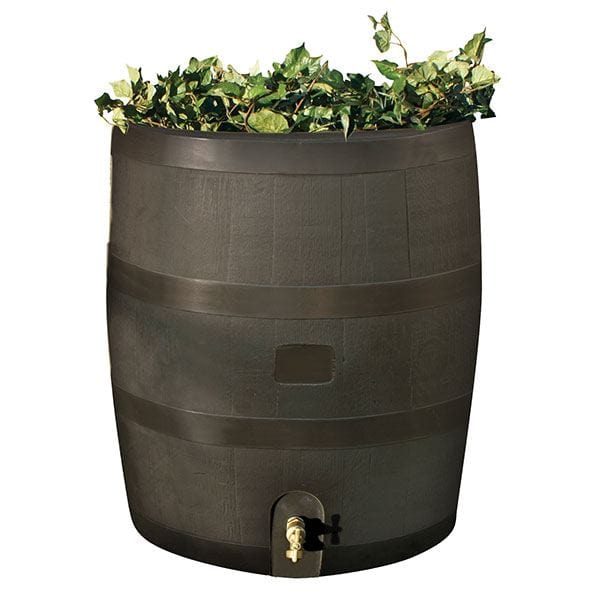 Round Rain Barrel with Planter, 35 gallon, Mud alt 0