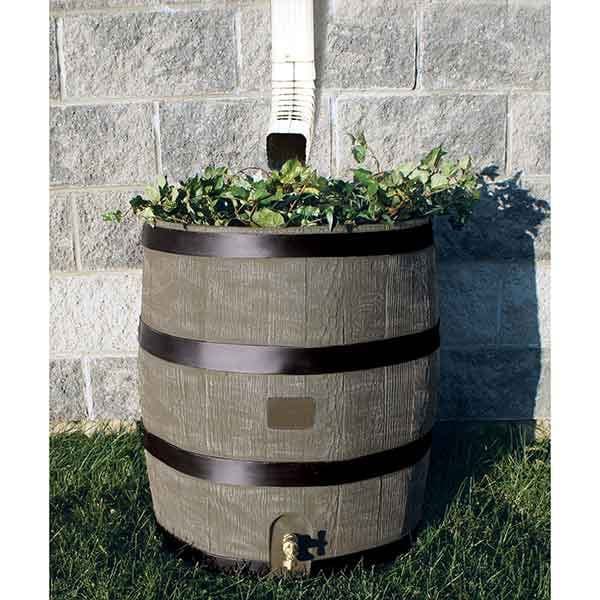 Round Rain Barrel with Planter, 35 gallon, Deco alt 0