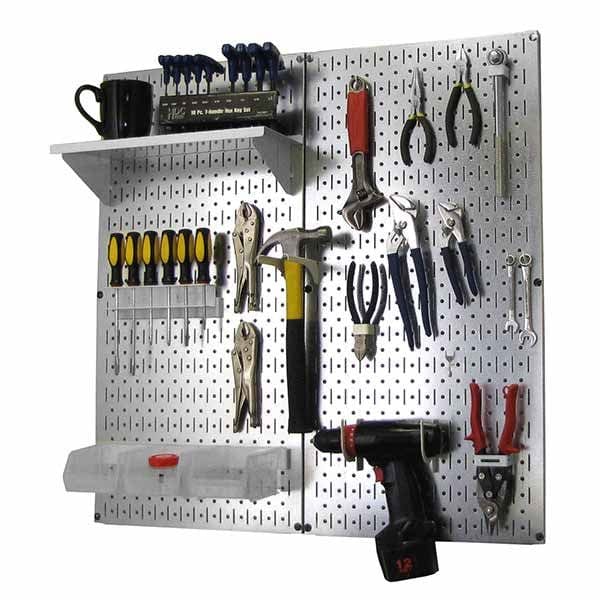 Metal Pegboard Utility Tool Storage Kit - Galvanized Steel Pegboard & White Accessories alt 0