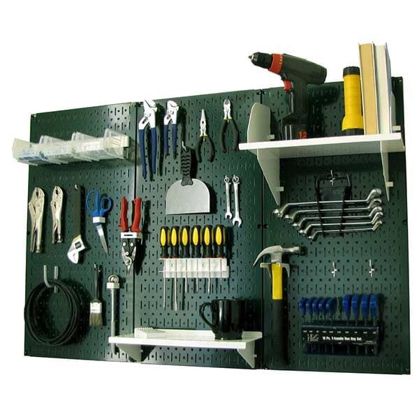 4' Metal Pegboard Standard Tool Storage Kit - Green Toolboard & White Accessories alt 0