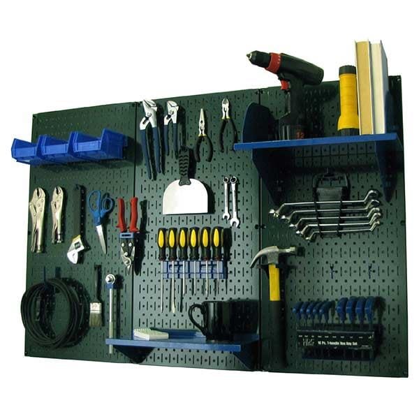 4' Metal Pegboard Standard Tool Storage Kit - Green Toolboard & Blue Accessories alt 0