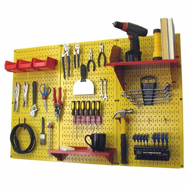 4' Metal Pegboard Standard Tool Storage Kit - Yellow Toolboard & Red Accessories alt 0