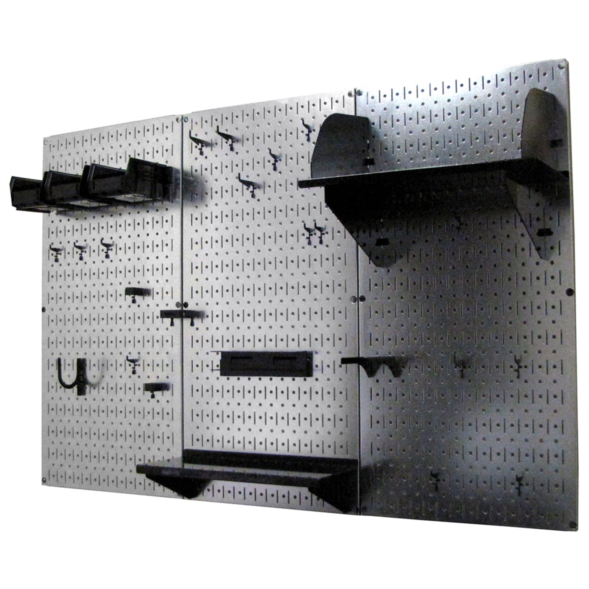 4' Metal Pegboard Standard Tool Storage Kit - Galvanized Metallic Toolboard & Black Accessories alt 0
