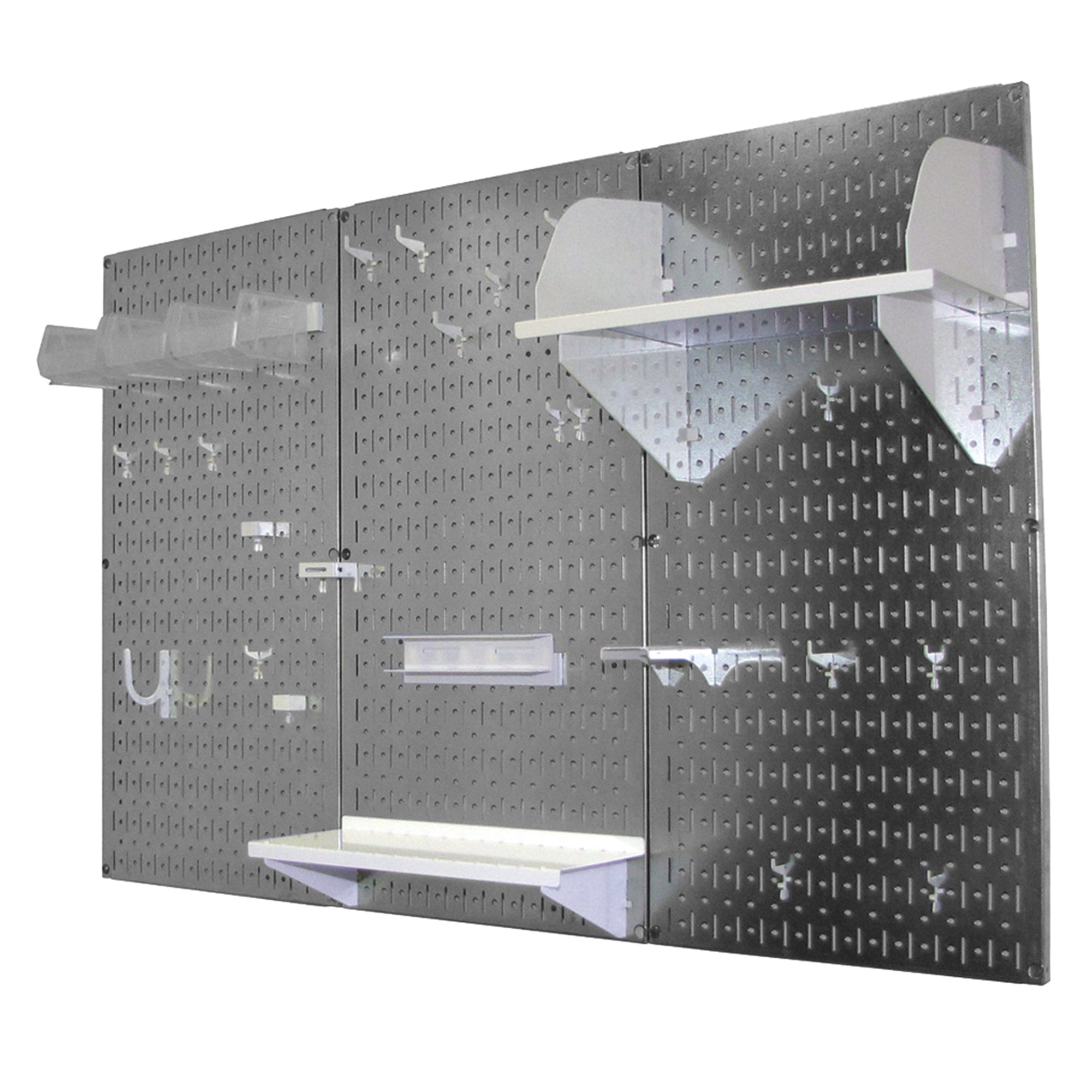 4' Metal Pegboard Standard Tool Storage Kit - Galvanized Metallic Toolboard & White Accessories alt 0