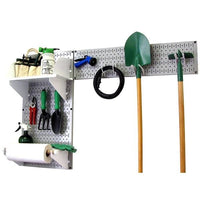 Pegboard Garden Tool Board Organizer with Gray Pegboard and White Accessories alt 0