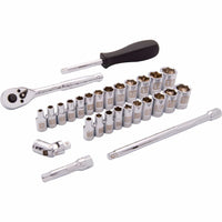 1/4" Drive 28pc 6-Point SAE/Metric Standard Socket Set, 3/16" - 9/16", 4mm - 15mm alt 0