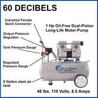 8010 Ultra Quiet and Oil-Free 1.0 HP, 8 Gal. Steel Tank Air Compressor alt 0