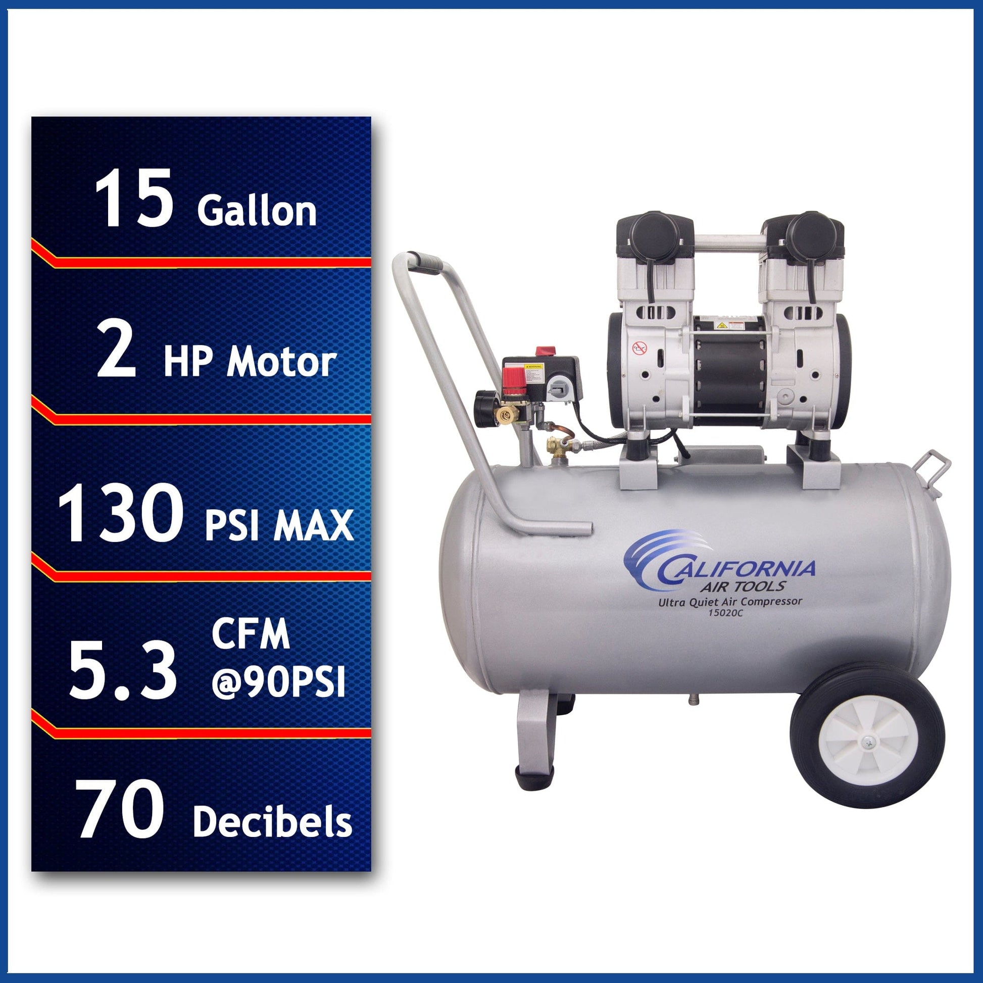 2HP 220V 15 Gallon Oil-Free Steel Tank Air Compressor alt 0