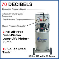 2HP 10 Gallon Oil-Free Steel Tank Air Compressor with Auto Drain Valve alt 0