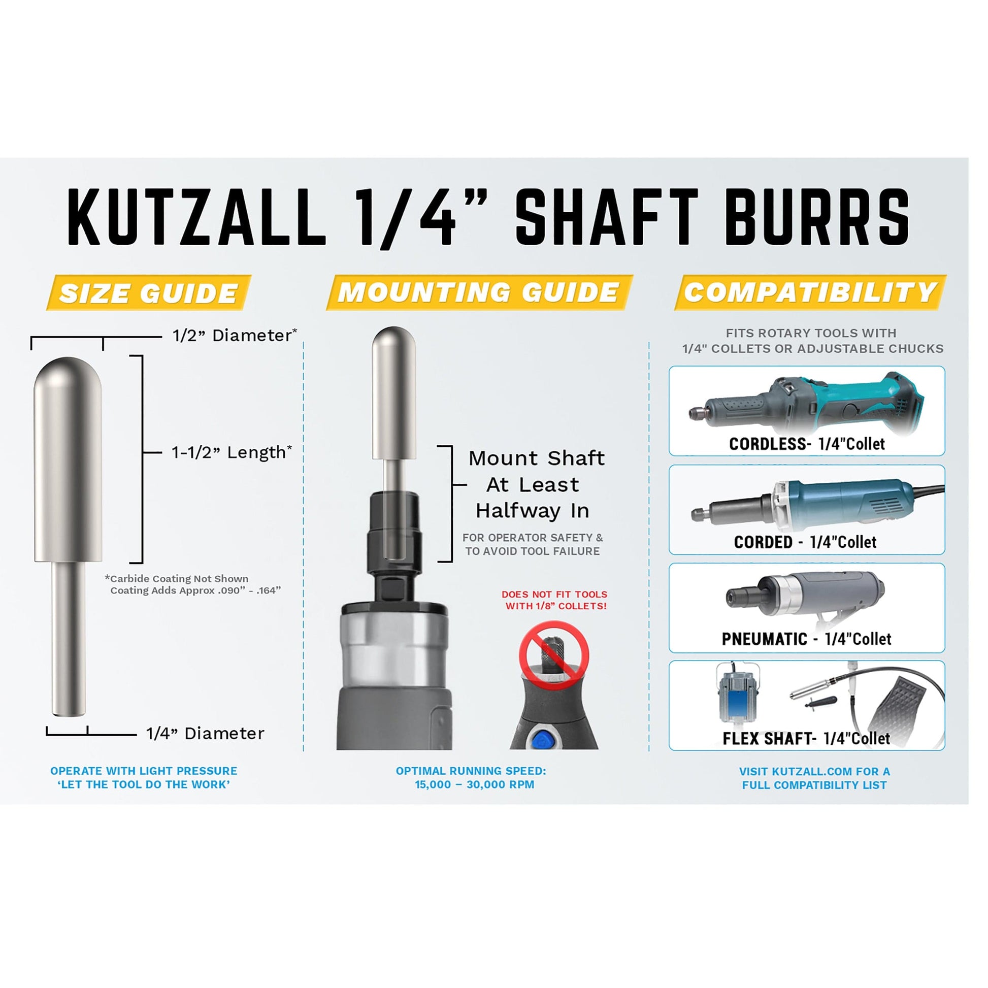 Original Ball Nose Burr, 1/4" Shaft, Fine (1/2" x 1-1/2") alt 0