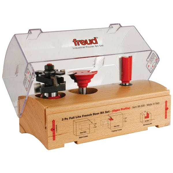 98-308 Three Piece Full Lite French Door Router Router Bit Set Ogee alt 0