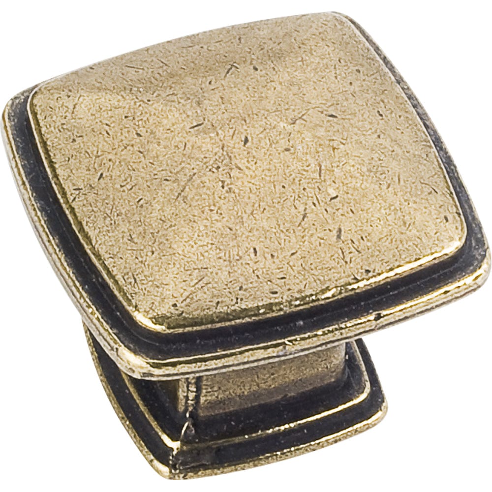 Milan 1 Plain Square Knob, 1-3/16" O.L.,,  Distressed Antique Brass alt 0